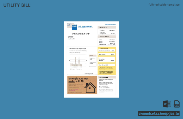 Australien AGL Gasrechnung (Word-Version 2) – Beispielvorschau
